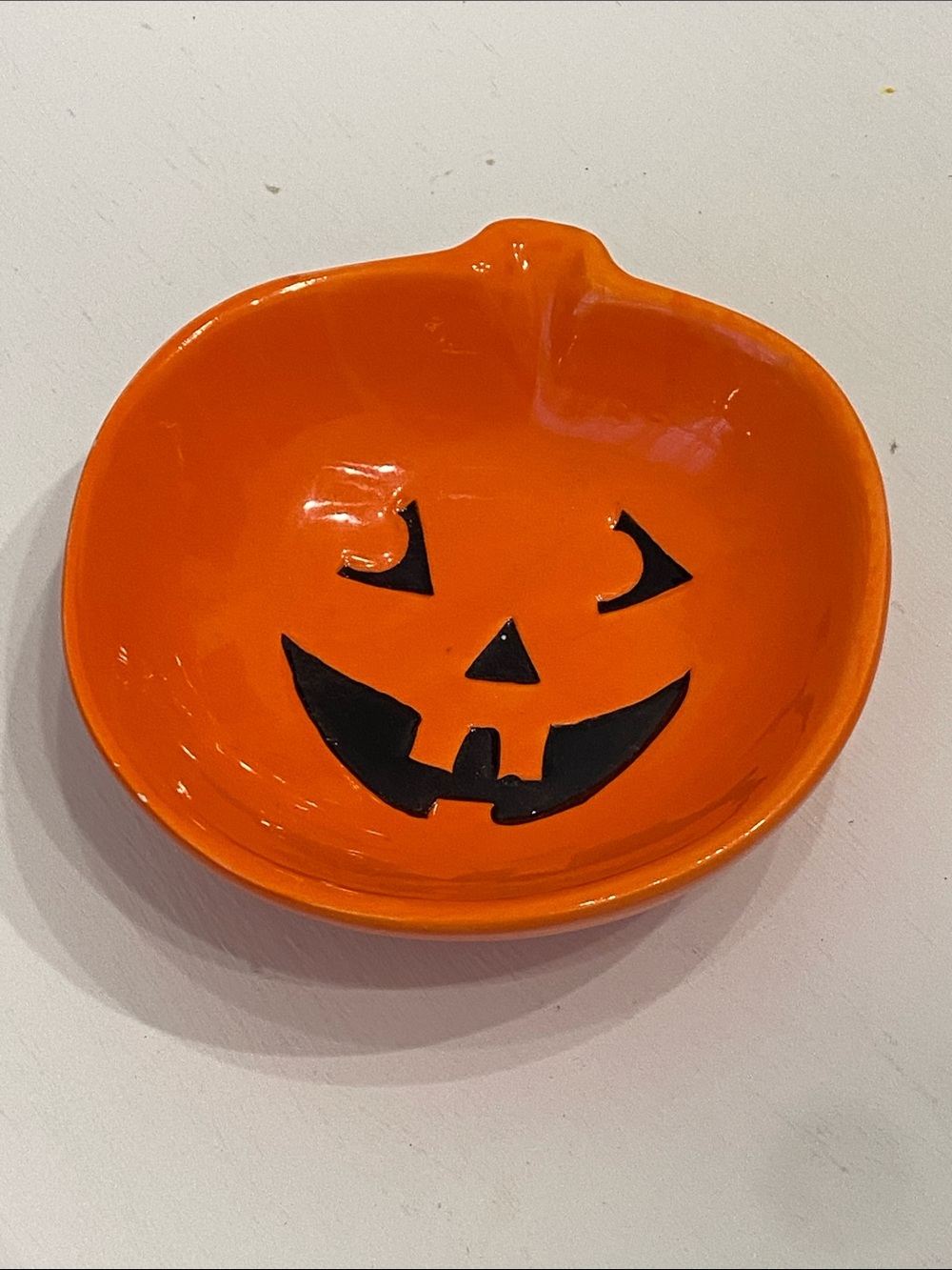 Hand-Painted Pumpkin Jack-O'-Lantern Dish - Orange and Black